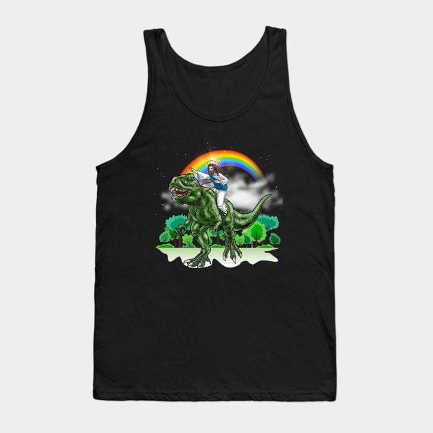 Jesus Riding Dinosaur Tank Top by NatalitaJK